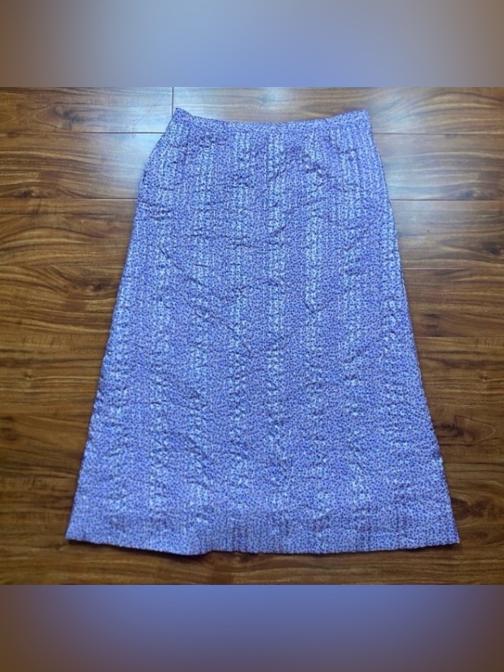 Vintage Women's Lavender Blue Floral Quilted A Line Skirt Size Large Cottagecore
